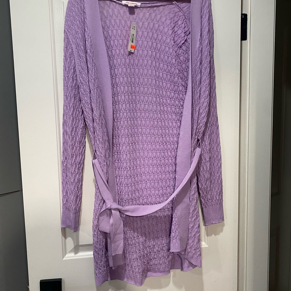 Joe Fresh Lavender Open Knit Belted Cardigan